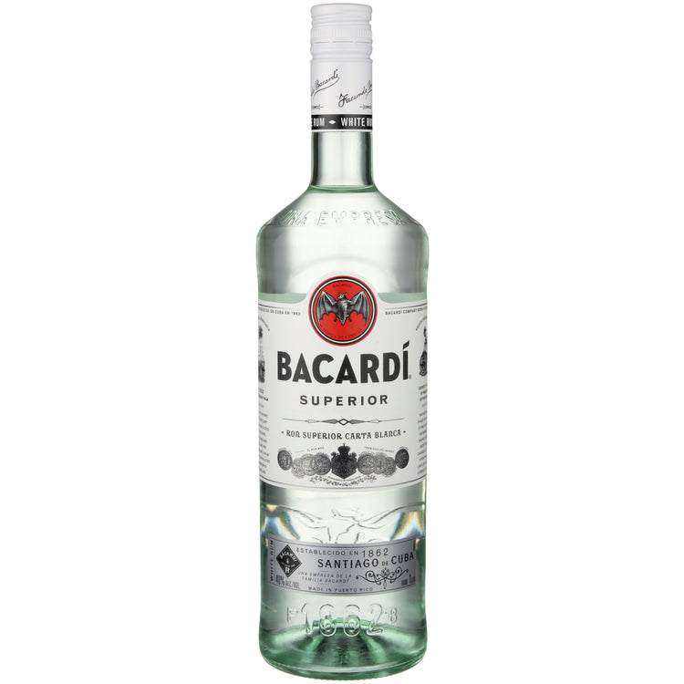 Bacardi Light Rum Superior 80 1 L bottle with iconic label, ideal for cocktails.