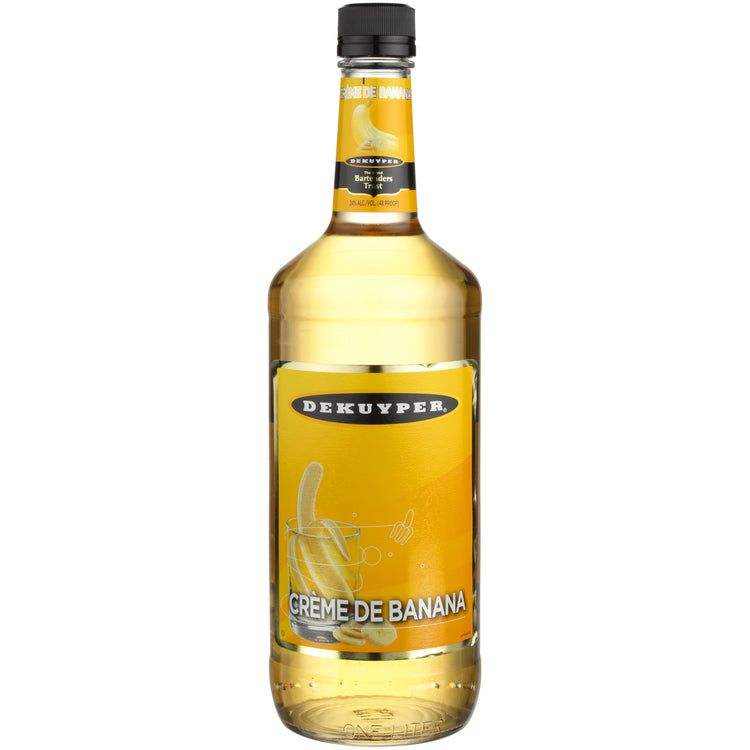 Dekuyper Creme De Banane 1L bottle with vibrant label design.
