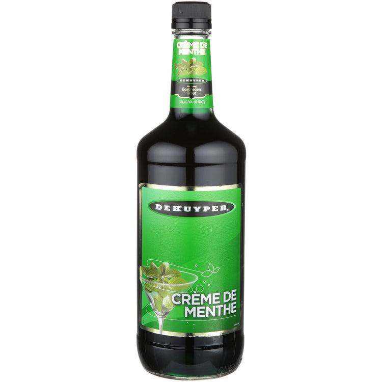 Dekuyper Crème de Menthe Green 1L bottle with vibrant label, premium mint liqueur.