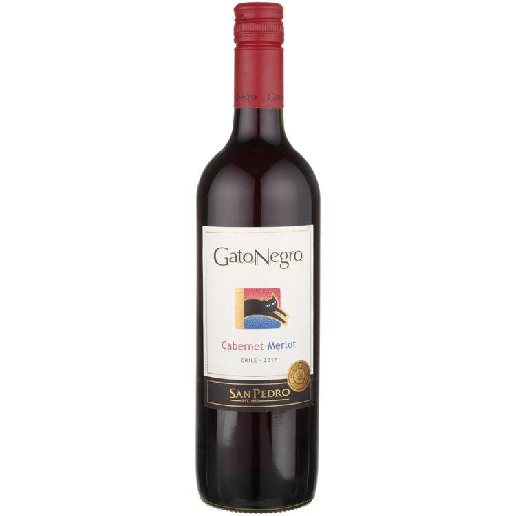 Bottle of Gato Negro Cabernet Sauvignon Merlot red wine from Chile's Central Valley, 750 ML