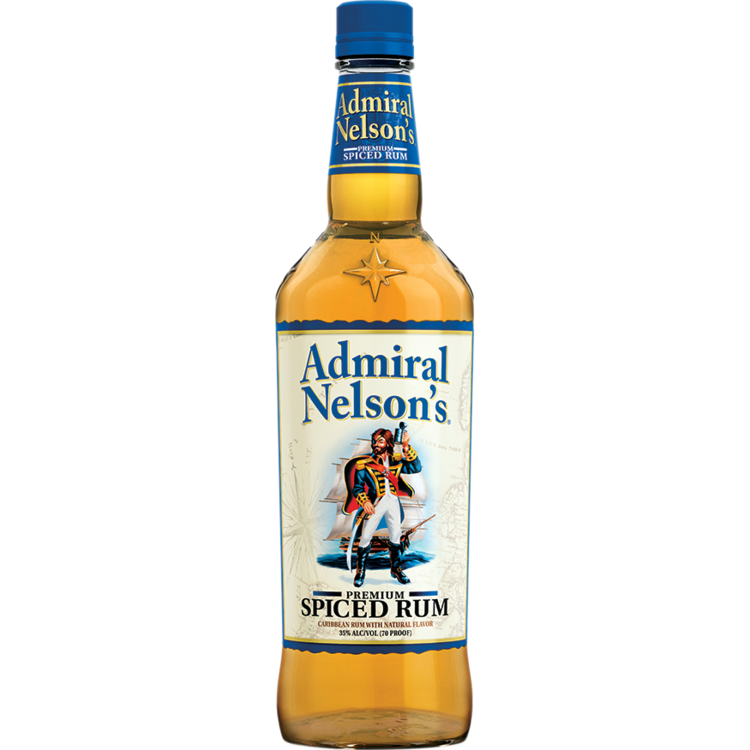Admiral Nelson's Spiced Rum 70 1 L bottle with spiced and vanilla flavors, ideal for cocktails or sipping.