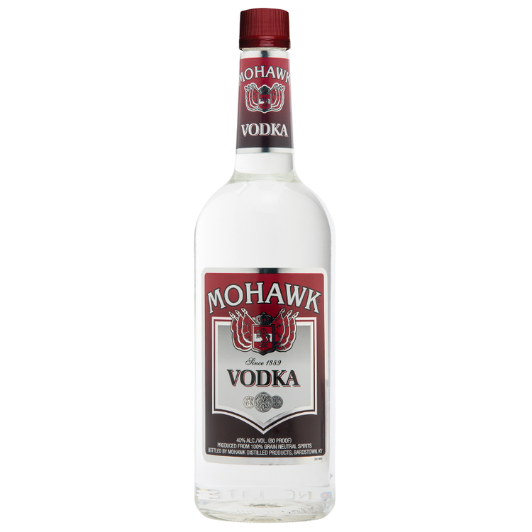 Mohawk Vodka 80 1 L bottle with red and white label, popular U.S. spirit.
