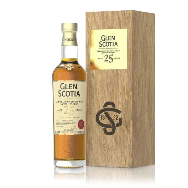 Glen Scotia Single Malt Scotch 25 Year Old Whisky 700ml bottle showcasing premium aged Scotch with rich oak and dried fruit notes