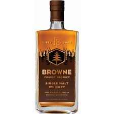 Browne Family Forest Project Single Malt Whiskey 750ml bottle with oak and caramel notes, highlighting sustainability and balanced flavor.