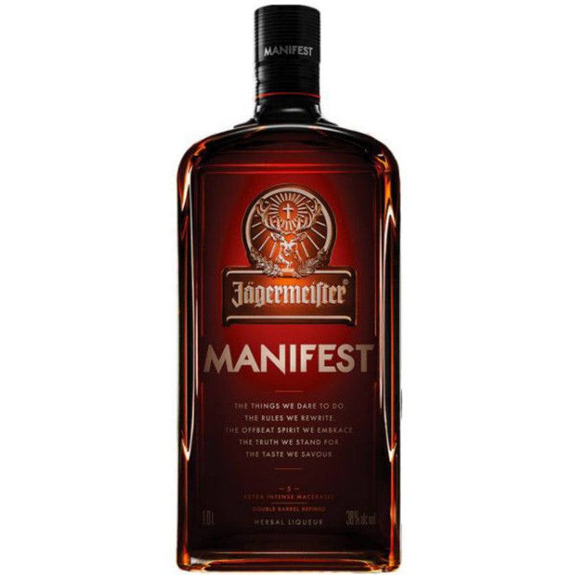Jagermeister Herbal Liqueur Manifest 76 1L bottle showcasing premium double maceration and barrel aging