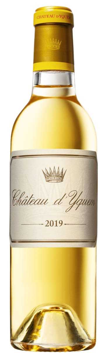 Bottle of Chateau D'yquem Sauternes 2019 sweet wine with luxurious apricot and honey aromas