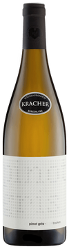 Wine bottle with Kracher label on a white background