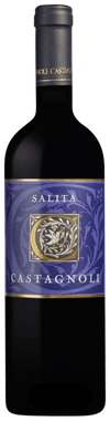 Wine bottle with 'Salita Castagnoli' label on a black background