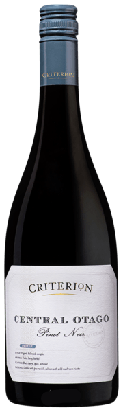 Bottle of Criterion Central Otago Pinot Noir 750 ML red wine with vibrant cherry and raspberry notes