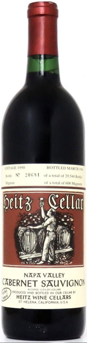 Heitz Cellar Cabernet Sauvignon Martha's Vineyard Napa Valley 1990 bottle with vintage label and red foil capsule
