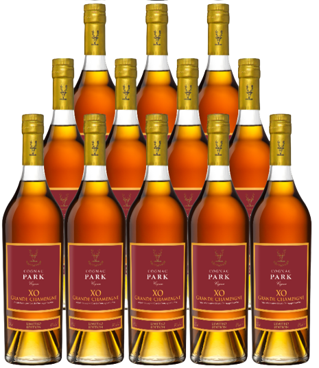 Cognac Park XO Chinese New Year 2023 Limited Edition 750ml bottles with amber liquid and gold-capped necks arranged in rows