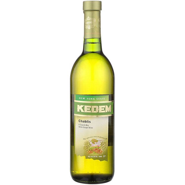 Bottle of Kedem Chablis New York 750 ML white wine with citrus and green apple flavor notes