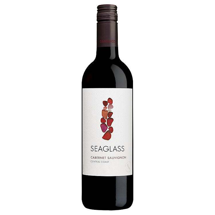Seaglass Cabernet Sauvignon Central Coast 750ml bottle with rich red wine and coastal vineyard background