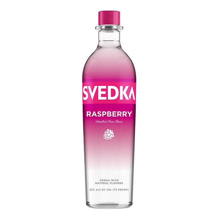 Svedka Raspberry Flavored Vodka 750 ML bottle with bright raspberry flavor and smooth vodka base