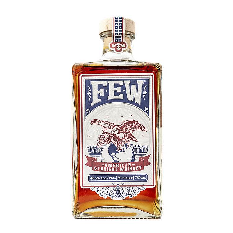 Bottle of Few Straight Whiskey American 93 700 ML with rich amber color and label detailing small-batch craftsmanship