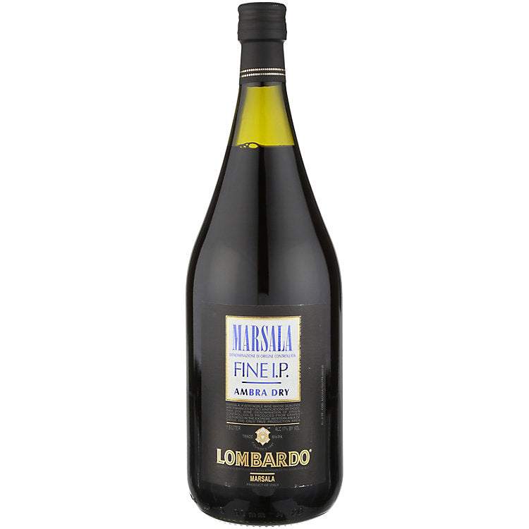 Bottle of Lombardo Marsala Ambra Dry Fine 1.5L Sicilian fortified wine with amber color