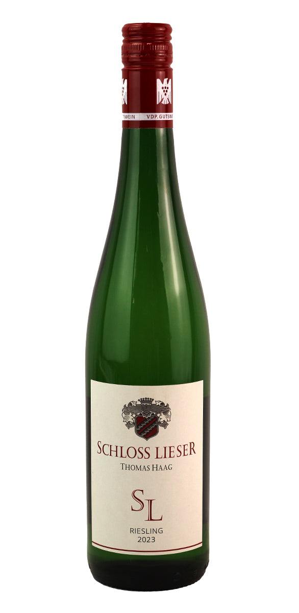 Bottle of Schloss Lieser Riesling Feinherb Mosel 2023 750 ML white wine with green apple and citrus notes