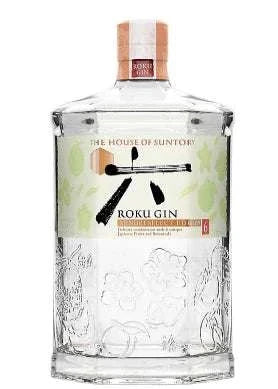 Bottle of Suntory Dry Gin Roku Minori Select Edition with Japanese botanical design
