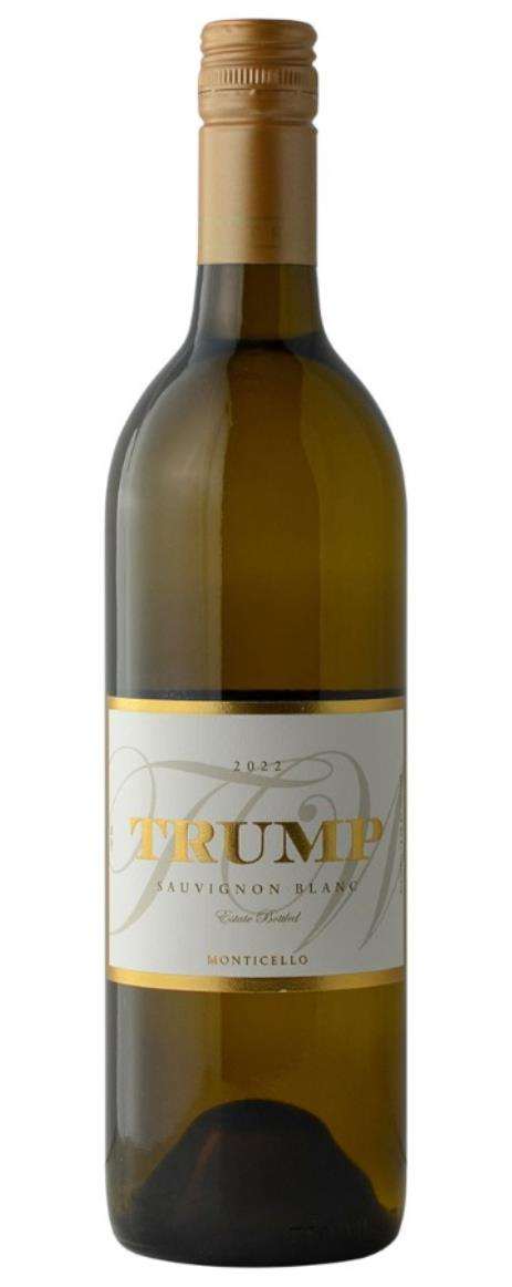 Trump Sauvignon Blanc Monticello 2023 white wine bottle showcasing crisp citrus and floral notes from Virginia's Monticello region