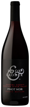 Bottle of Hook & Ladder Pinot Noir wine on a black background