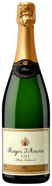Roger d'Anoia Cava Brut 750 ML Spanish sparkling wine bottle with golden color and elegant design