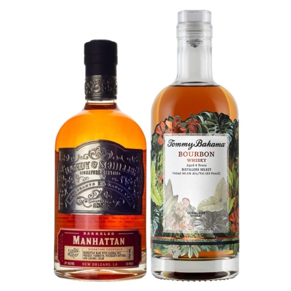 Handy & Schiller Barreled Manhattan & Tommy Bahama 4 Year Old Bourbon Whiskey Combo 750 ML (2 Bottles)